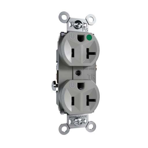 Pass and Seymour Tamper-Resistant Compact Dual Controlled Duplex Receptacle 20A 125V Hospital-Grade Gray (TR8300HCDGRY)