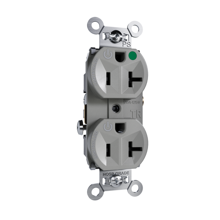Pass and Seymour Tamper-Resistant Compact Dual Controlled Duplex Receptacle 20A 125V Hospital-Grade Gray (TR8300HCDGRY)