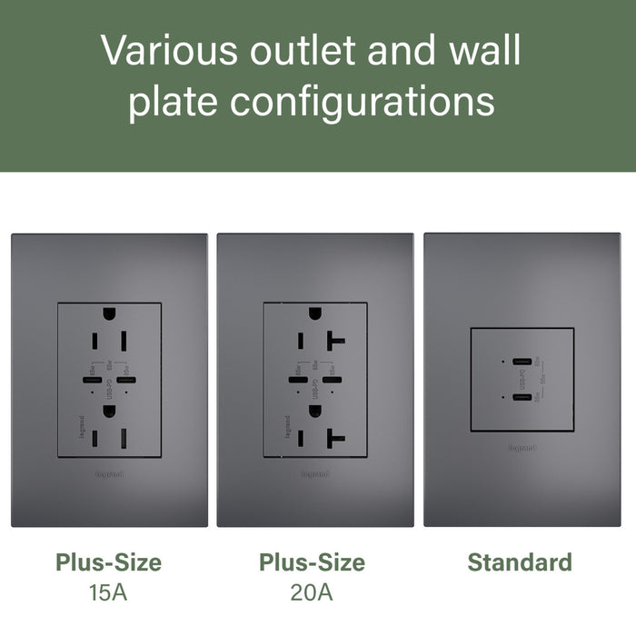 Pass and Seymour Adorne 65W USB Outlet Module Type C Magnesium (ARUSB65PDM4)