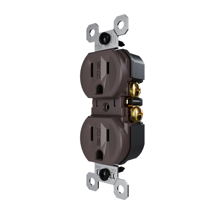 Pass and Seymour Trademaster 15A 125V Duplex Receptacle Tamper-Resistant External Pressure Plated Weather-Resistant Brown (3232TREXWR)