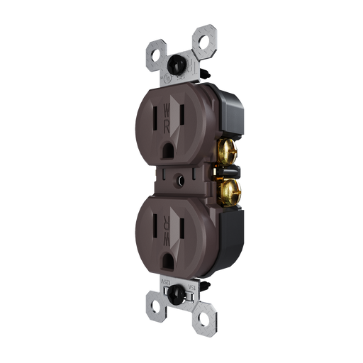 Pass and Seymour Trademaster 15A 125V Duplex Receptacle Tamper-Resistant External Pressure Plated Weather-Resistant Brown (3232TREXWR)
