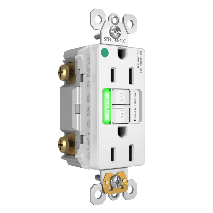 Pass and Seymour GFCI Power-Indicating Hospital-Grade Tamper-Resistant Receptacle 15A White Green LED (1597HGTRPIW)
