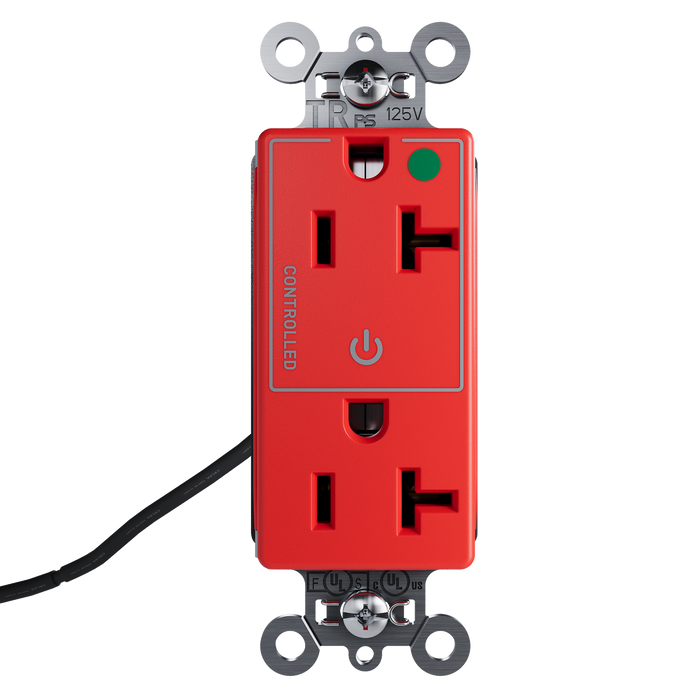 Pass and Seymour Plugtail Tamper-Resistant Decorator Half Controlled 20A 125V Hospital-Grade Receptacle Red (PTTR26362HGCHRED)