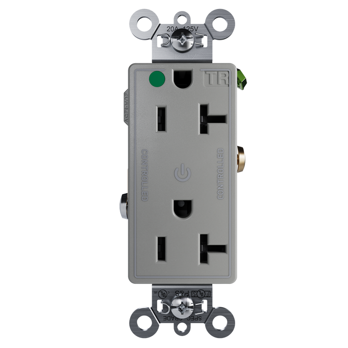 Pass and Seymour Tamper-Resistant Decorator Duplex Receptacle Dual Controlled 20A 125V Hospital-Grade Gray (TR26362HGCDGRY)
