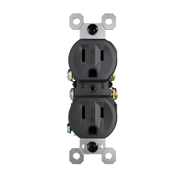Pass and Seymour Trademaster 15A 125V Duplex Receptacle Tamper-Resistant External Pressure Plated Weather-Resistant Black (3232TREXWRBK)