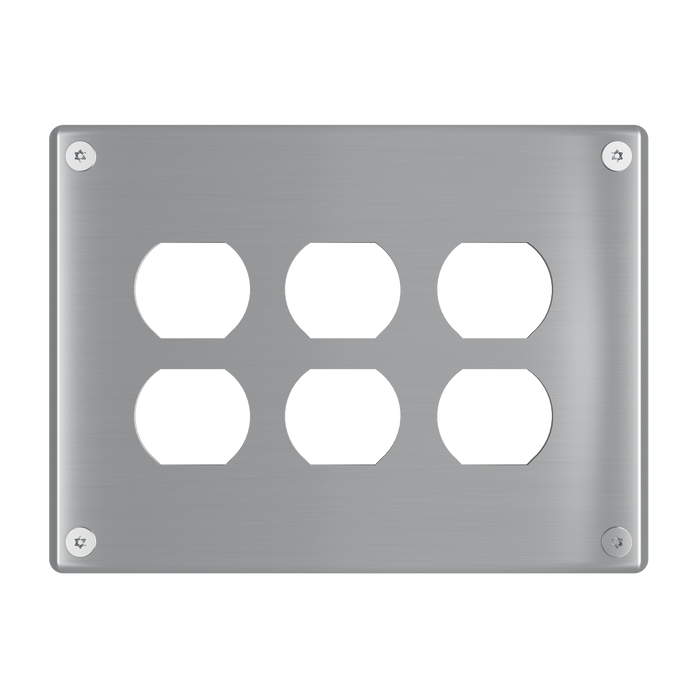 Pass and Seymour Mighty Mac WPP Series Security Wall Plate Duplex Opening 3-Gang 14-Gauge Stainless Steel Brushed Stainless Steel Allen Head Fasteners (WPP63D2PS)