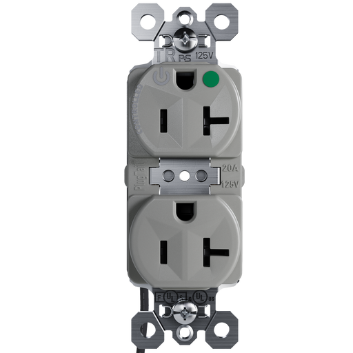 Pass and Seymour Plugtail Tamper-Resistant Half Controlled Duplex Receptacle 20A 125V Hospital-Grade Gray (PTTR8300CHGRY)