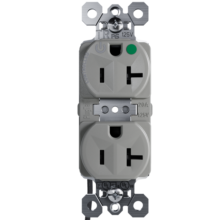 Pass and Seymour Plugtail Tamper-Resistant Half Controlled Duplex Receptacle 20A 125V Hospital-Grade Gray (PTTR8300CHGRY)