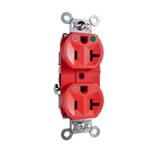 Pass and Seymour Tamper-Resistant Compact Dual Controlled Duplex Receptacle 20A 125V Hospital-Grade Red (TR8300HCDRED)