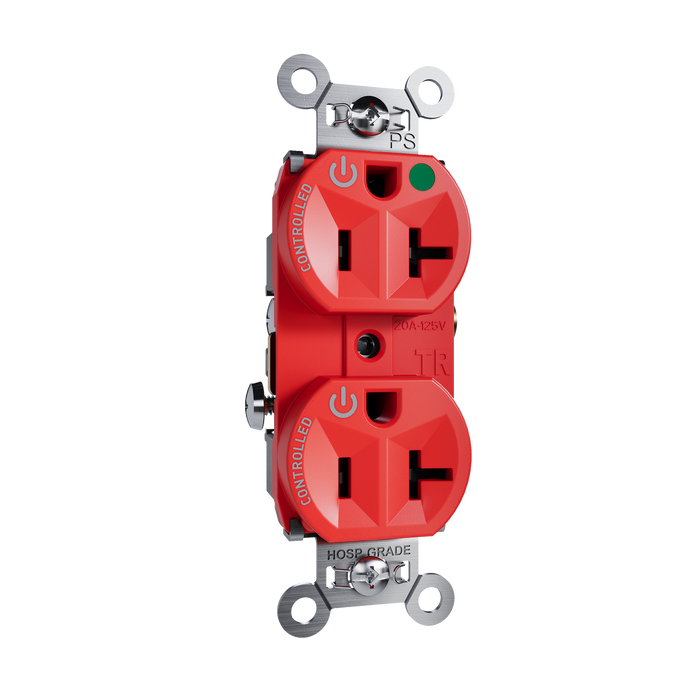 Pass and Seymour Tamper-Resistant Compact Dual Controlled Duplex Receptacle 20A 125V Hospital-Grade Red (TR8300HCDRED)