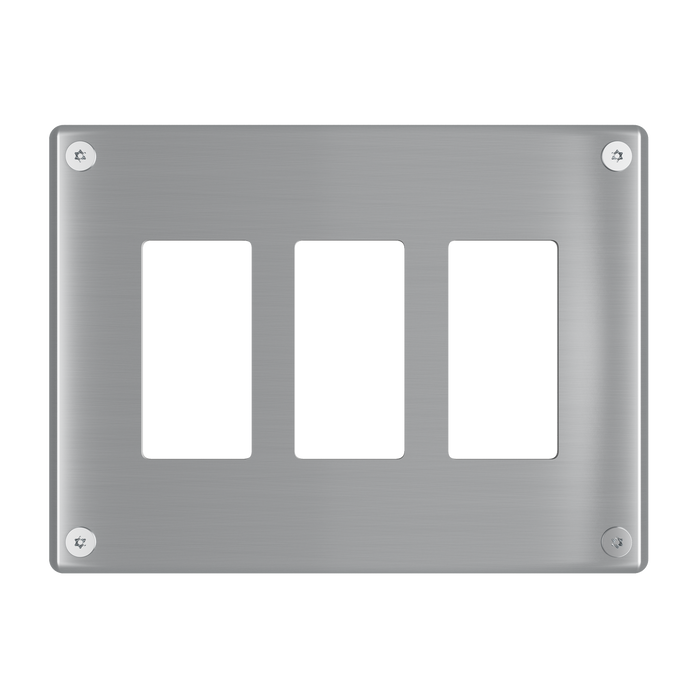 Pass and Seymour Mighty Mac WPP Series Security Wall Plate Decorator Opening 3-Gang 14-Gauge Stainless Steel Brushed Stainless Steel Torx T-20 Head Fasteners (WPP63G1PS)
