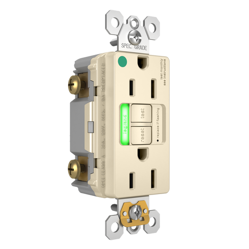 Pass and Seymour GFCI Power-Indicating Hospital-Grade Tamper-Resistant Receptacle 15A Light Almond Green LED (1597HGTRPILA)