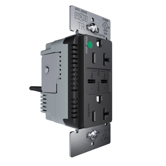 Pass and Seymour 65W Hospital Grade USB Outlet Type C 20A Tamper-Resistant Black (TR20HUSBPD65BK)