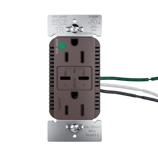 Pass and Seymour 65W Hospital Grade USB Outlet Type C 15A Tamper-Resistant Brown (TR15HUSBPD65)