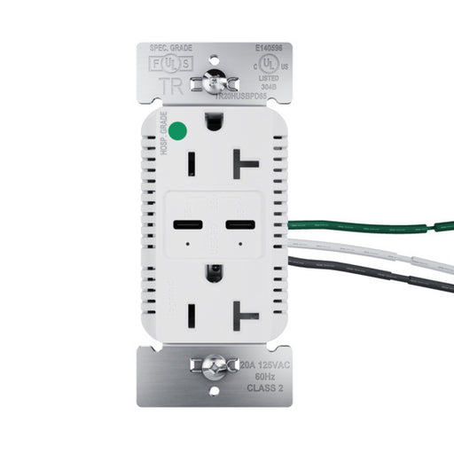 Pass and Seymour 65W Hospital Grade USB Outlet Type C 20A Tamper-Resistant White (TR20HUSBPD65W)
