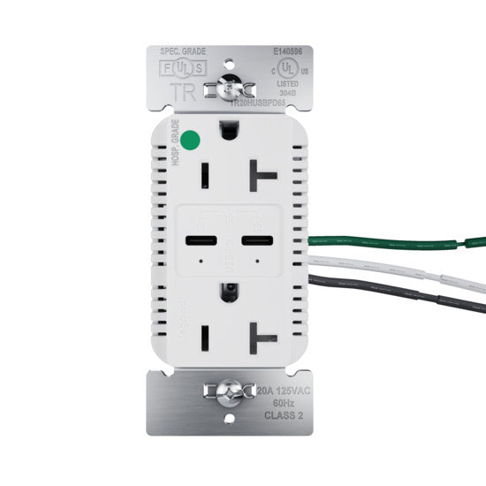 Pass and Seymour 65W Hospital Grade USB Outlet Type C 20A Tamper-Resistant White (TR20HUSBPD65W)