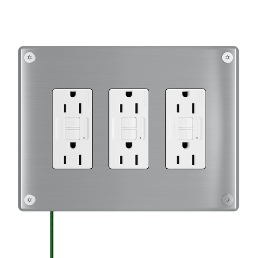 Pass and Seymour Mighty Mac WPP Series Security Wall Plate Decorator Opening 3-Gang 14-Gauge Stainless Steel Brushed Stainless Steel Allen Head Fasteners (WPP63G2PS)