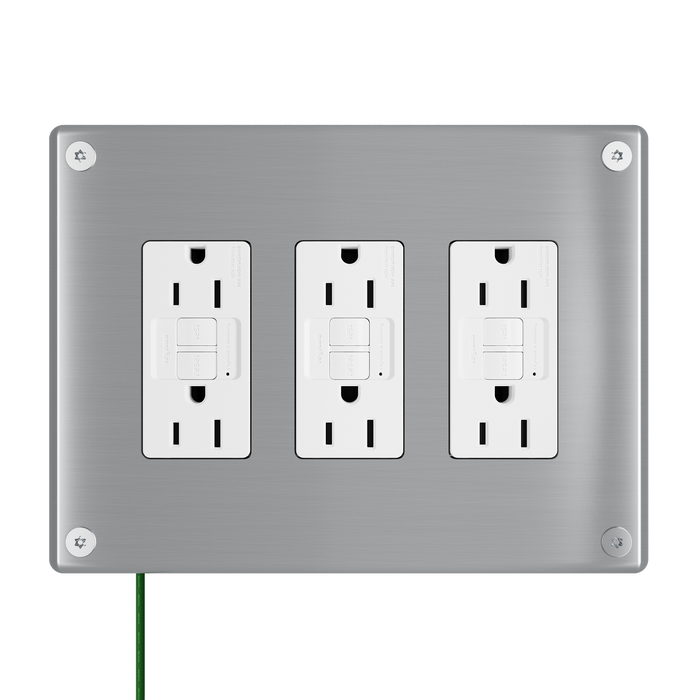 Pass and Seymour Mighty Mac WSP Series Security Wall Plate Decorator Opening 3-Gang 14-Gauge Stainless Steel Brushed Stainless Steel Torx T-20 Head Fasteners (WSP63G1PS)