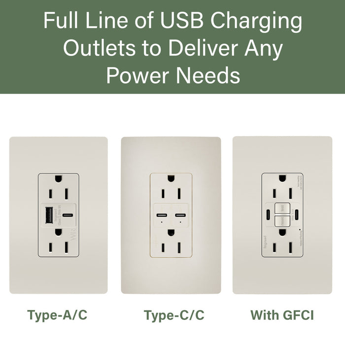 Pass and Seymour Radiant 65W Power Delivery USB Outlet Tamper-Resistant Duplex 15A Light Almond (R26USBPD65LA)