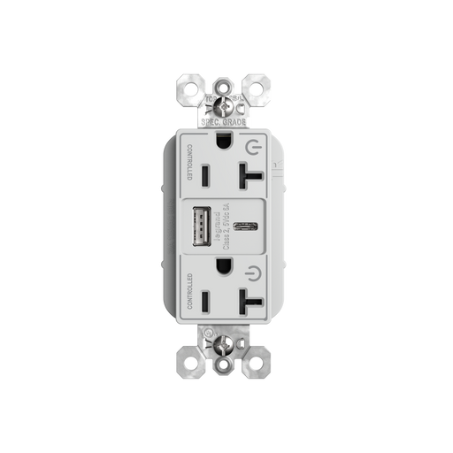 Pass and Seymour 20A 125V Tamper-Resistant Duplex Receptacle With USB A/C Fast Charging Ports Dual Controlled White (TR20USBAC6CDW)