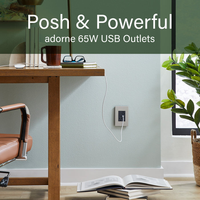 Pass and Seymour Adorne 65W USB Outlet Plus-Size Type C 15A Tamper-Resistant Graphite (ARTRUSB15PD65G4)