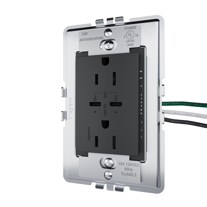Pass and Seymour Adorne 65W USB Outlet Plus-Size Type C 15A Tamper-Resistant Graphite (ARTRUSB15PD65G4)