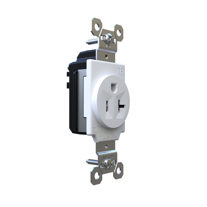 Pass and Seymour Plugtail Tamper-Resistant Receptacle Single 20A 125V Side/Back Wire White (PTTR5361W)