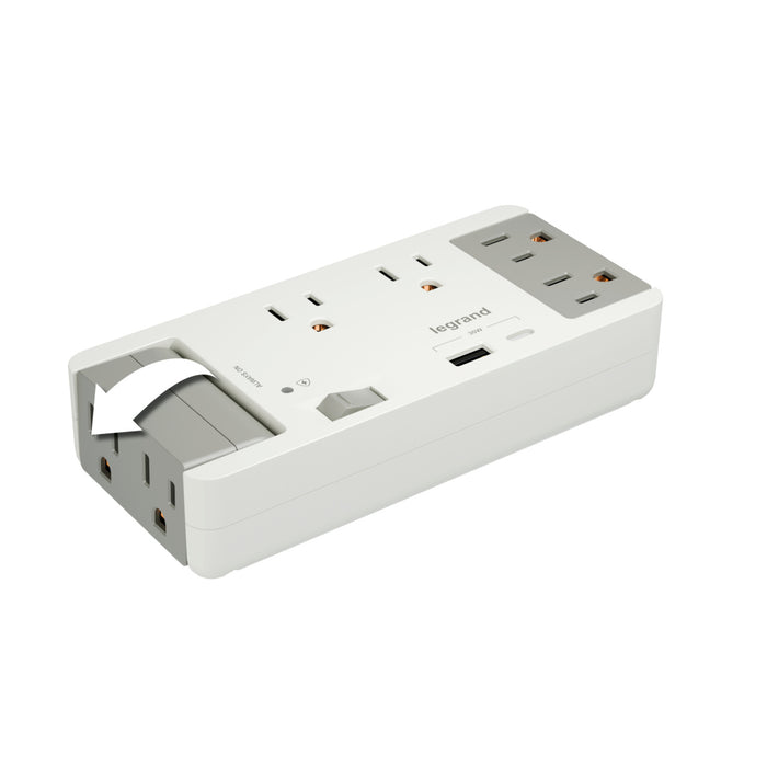 Pass and Seymour 6 Outlet Enclosure Surge Protector With One USB-A and One USB-C Gray/White (AC1062)