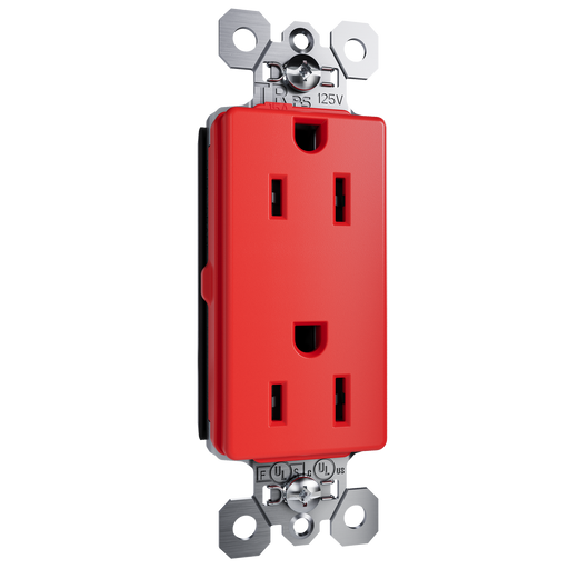 Pass and Seymour Plugtail Decorator Specification Grade Duplex Receptacle 15A 125V Tamper-Resistant Red (PTTR26262RED)