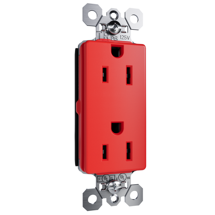Pass and Seymour Plugtail Decorator Specification Grade Duplex Receptacle 15A 125V Tamper-Resistant Red (PTTR26262RED)