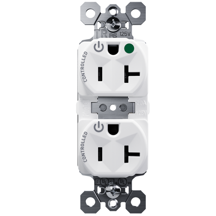 Pass and Seymour Plugtail Tamper-Resistant Dual Controlled Duplex Receptacle 20A 125V Hospital-Grade White (PTTR8300CDW)