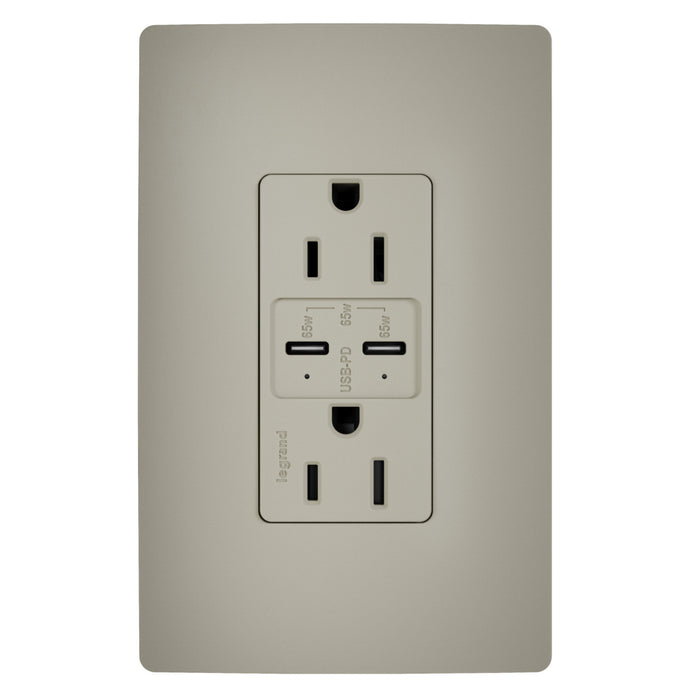 Pass and Seymour Radiant 65W USB Outlet Type C 15A Tamper-Resistant Nickel (R26USBPD65NICC6)