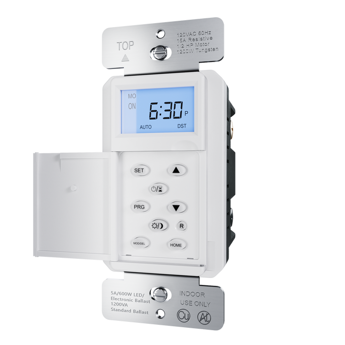 Pass and Seymour Programmable 24-Hour Astronomic Timer Switch 120V 600W 1/2 HP White (RTPA24W)