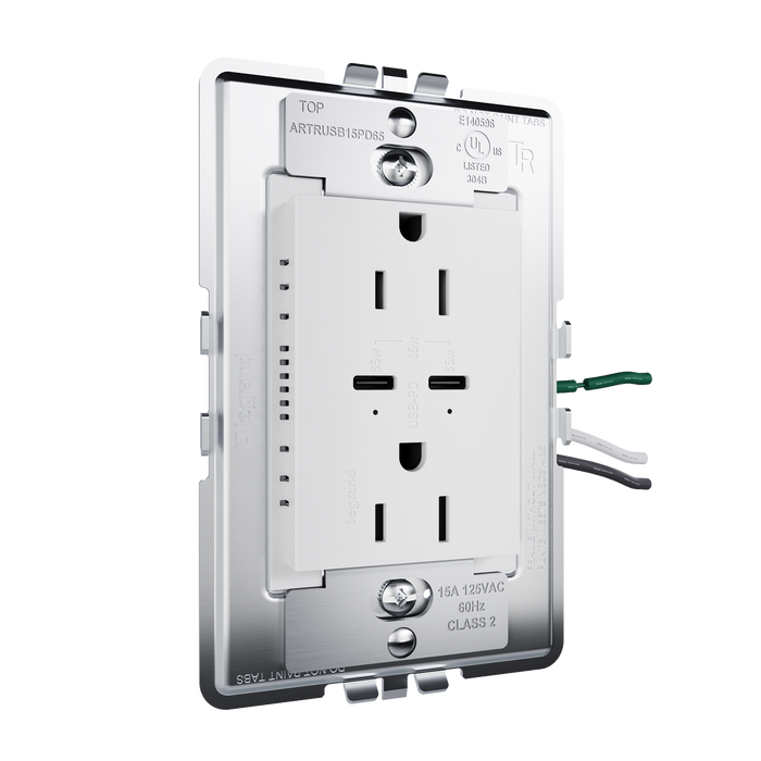 Pass and Seymour Adorne 65W USB Outlet Plus-Size Type C 15A Tamper-Resistant White (ARTRUSB15PD65W4)