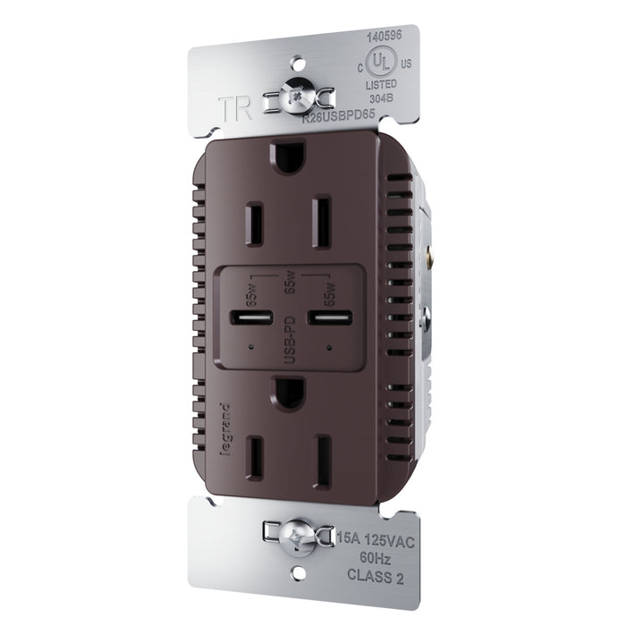 Pass and Seymour Radiant 65W USB Outlet Type C 15A Tamper-Resistant Dark Bronze (R26USBPD65DBCC6)
