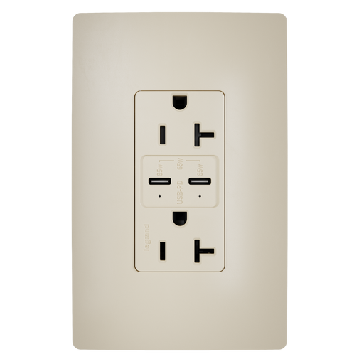 Pass and Seymour 65W Power Delivery USB Outlet Type C Tamper-Resistant Duplex 20A Ivory (TR20USBPD65I)
