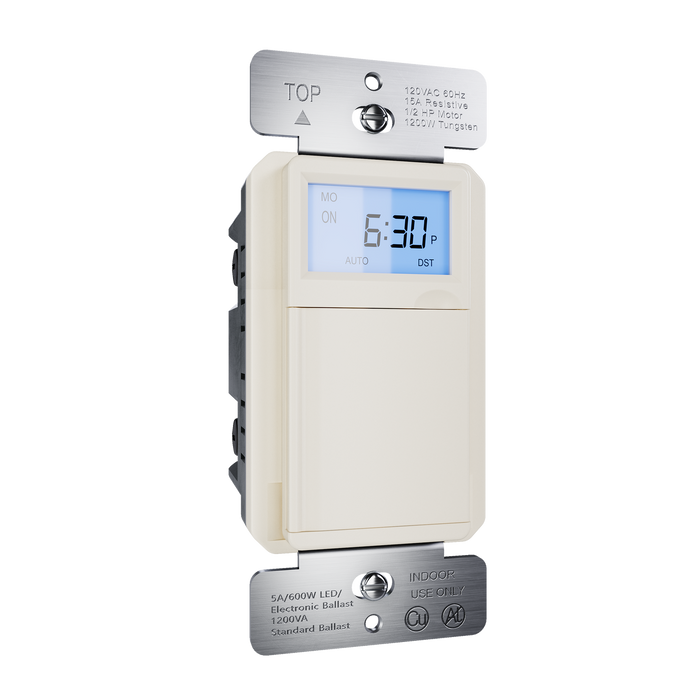 Pass and Seymour Programmable 24-Hour Astronomic Timer Switch 120V 600W 1/2 HP Light Almond (RTPA24LA)