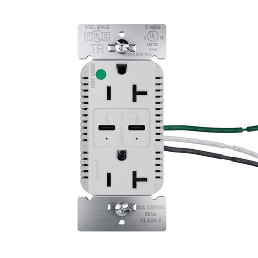 Pass and Seymour 65W Hospital Grade USB Outlet Type C 20A Tamper-Resistant Gray (TR20HUSBPD65GRY)