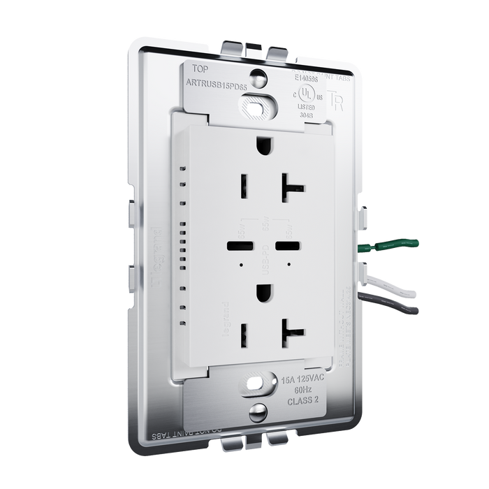 Pass and Seymour Adorne 65W USB Outlet Plus-Size Type C 20A Tamper-Resistant White (ARTRUSB20PD65W4)