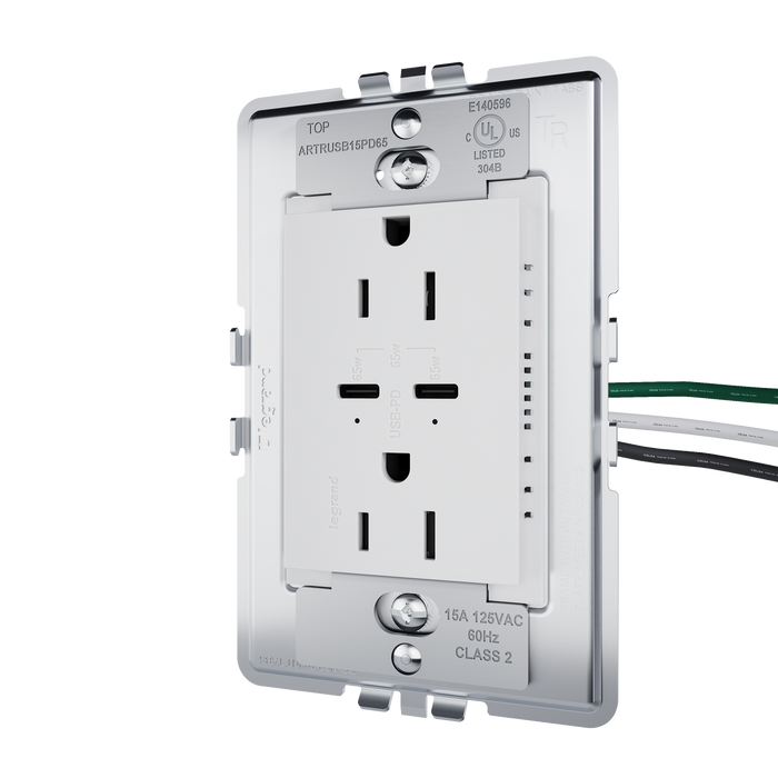Pass and Seymour Adorne 65W USB Outlet Plus-Size Type C 15A Tamper-Resistant White (ARTRUSB15PD65W4)