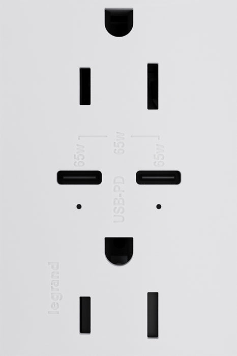 Pass and Seymour Adorne 65W USB Outlet Plus-Size Type C 15A Tamper-Resistant White (ARTRUSB15PD65W4)