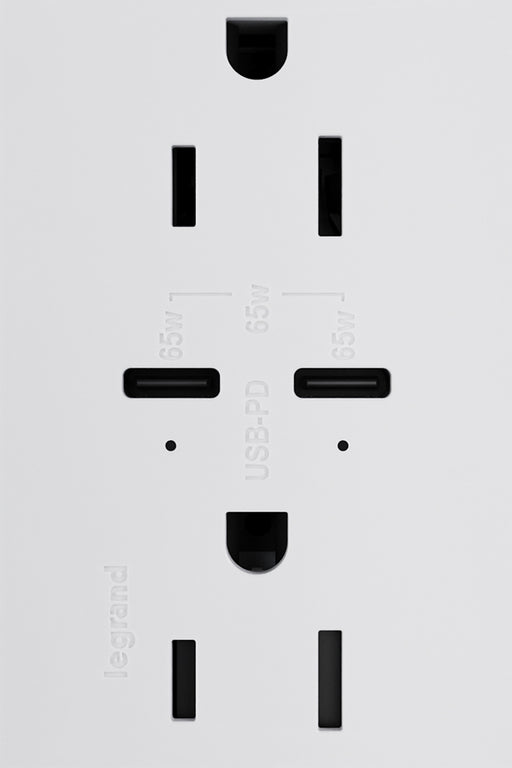 Pass and Seymour Adorne 65W USB Outlet Plus-Size Type C 15A Tamper-Resistant White (ARTRUSB15PD65W4)