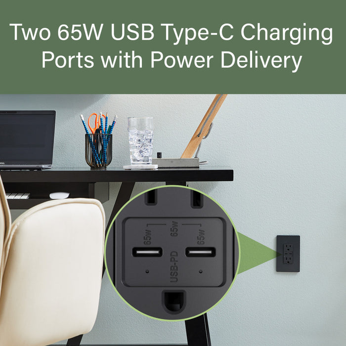 Pass and Seymour Radiant 65W Power Delivery USB Outlet Tamper-Resistant Duplex 15A Black (R26USBPD65BK)