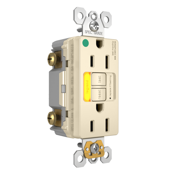 Pass and Seymour GFCI Power-Indicating Hospital-Grade Tamper-Resistant Receptacle 15A Light Almond Amber LED (1597HGTRPIAMBLA)