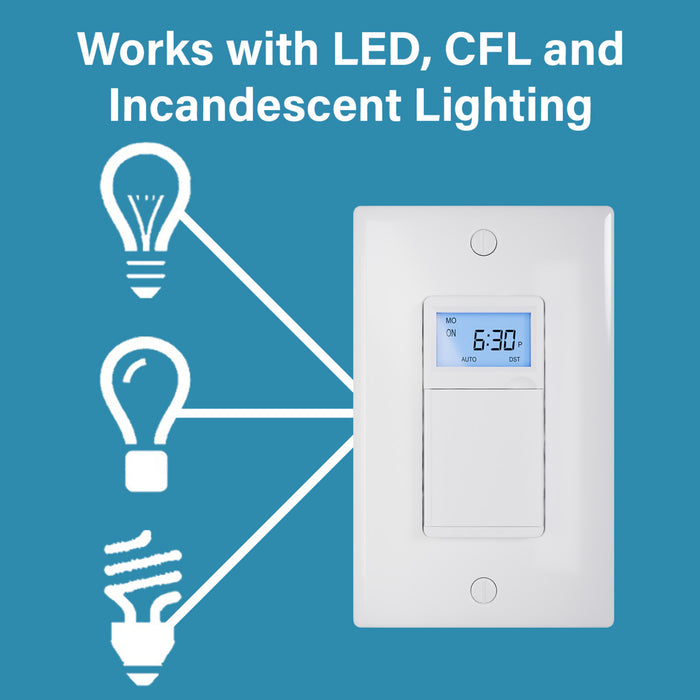 Pass and Seymour Programmable 24-Hour Astronomic Timer Switch 120V 600W 1/2 HP White (RTPA24W)