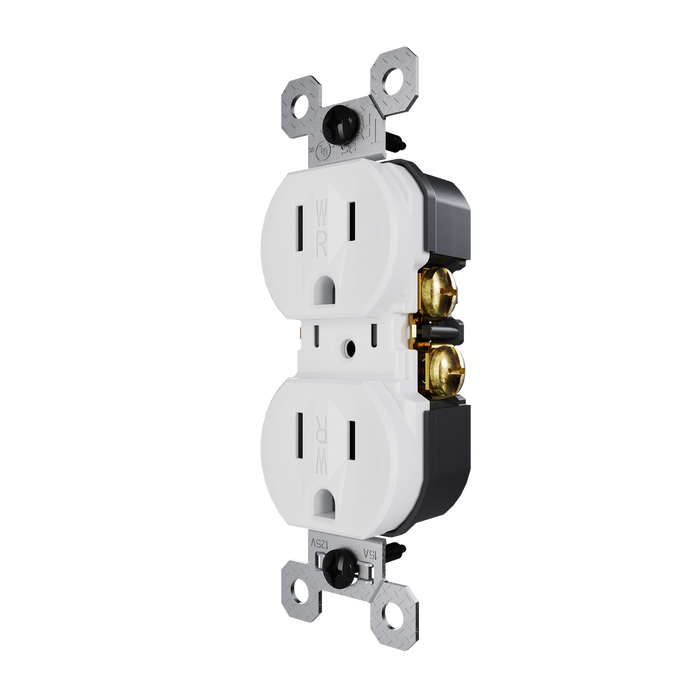Pass and Seymour Trademaster 15A 125V Duplex Receptacle Tamper-Resistant External Pressure Plated Weather-Resistant White (3232TREXWRW)