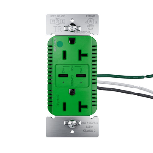 Pass and Seymour 65W Hospital Grade USB Outlet Type C 20A Tamper-Resistant Green (TR20HUSBPD65GN)