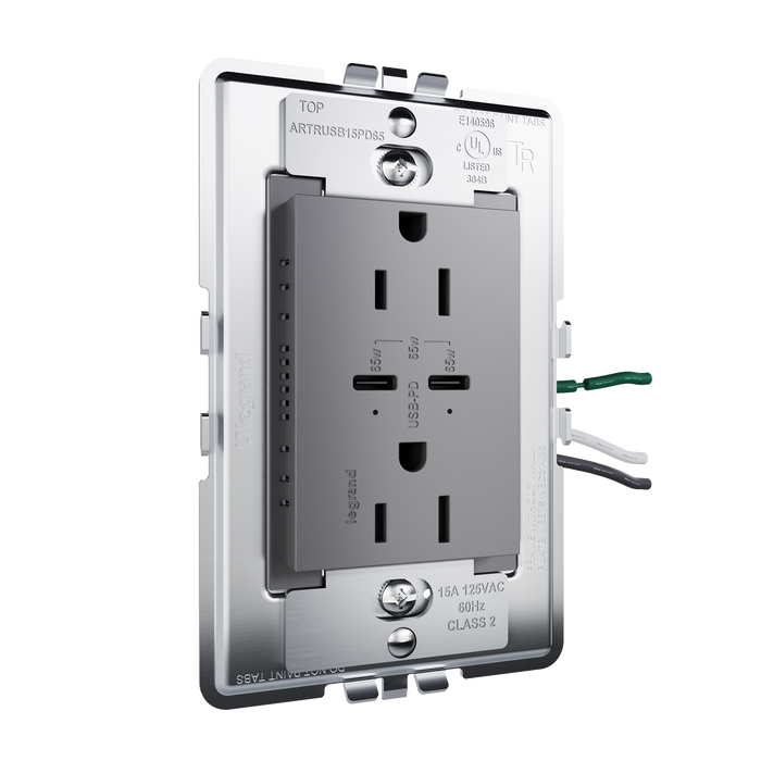 Pass and Seymour Adorne 65W USB Outlet Plus-Size Type C 15A Tamper-Resistant Magnesium (ARTRUSB15PD65M4)