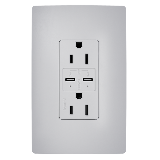 Pass and Seymour Radiant 65W Power Delivery USB Outlet Tamper-Resistant Duplex 15A Gray (R26USBPD65GRY)