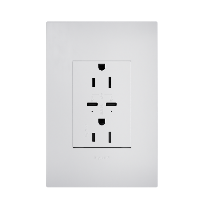 Pass and Seymour Adorne 65W USB Outlet Plus-Size Type C 15A Tamper-Resistant White (ARTRUSB15PD65W4)